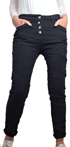 Karostar Damen Stretch Jeans| Boyfriend Hose mit Knopfleiste| Mid Rise 5 Pocket