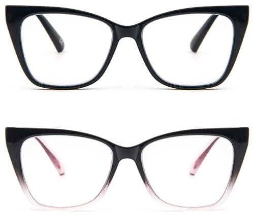 KoKoBin Occhiali da Lettura Cat Eye Anti Luce Blu Cerniera a Molla Occhiali per Donna Uomo (Nero, Nero-rosa, 1.5)