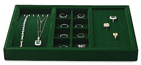 Papten plateau à bijoux empilable en velours, rangement de bijoux tiroir insert à bijoux organisateur présentoir à bijoux, 35x24x3,5cm (vert foncé)