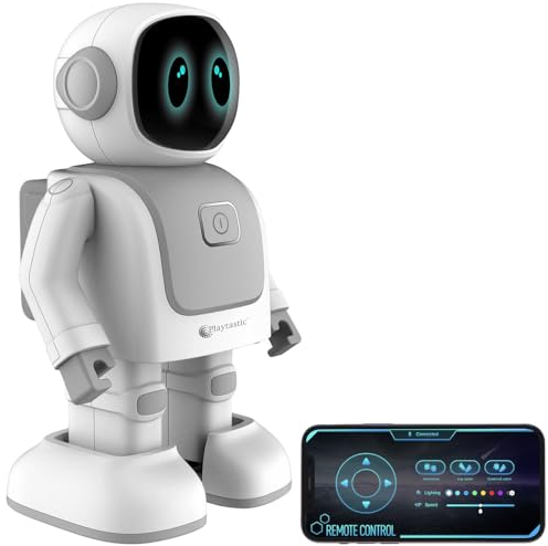 Playtastic Spielzeug Roboter: App-programmierbarer Roboter, 130 Bewegungen, Bluetooth, Lautsprecher (Mini, Tanzender, Fernbedienung)