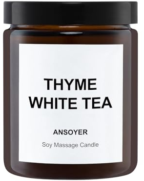 ANSOYER Bougie de Massage 200g I Bougie relaxante I Hydratante et nourrissante pour le spa à domicile (Thé blanc au thym)
