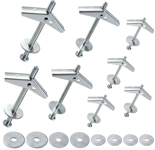 Lyeteung 8 Set 3 tailles 1/8 , 3/16 , 1/4 Fixations Ancrages à Bascule, Boulon à Bascule à Ressort à Ailettes, Kit D'assortiment de Boulons à Bascule, avec Rondelles, pour Plaques de Plâtre