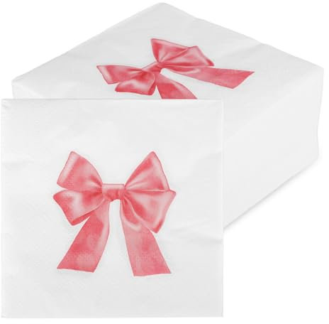100stk Servietten mit Rosa Schleife, 12,5x12,5cm 2-Lagig Babyparty-Servietten Mädchen Partydekorationen mit Kokette-Schleife zum Thema Geburtstage Junggesellinnenabschiede Party-Zubehör