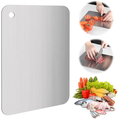 TNOMSNO Planche à Découper en Acier Inoxydable 304, Planche à Découper en Titane Planche à Découper, Planche a Decouper en Titane pour Viande, Fromage, 30 x 19 cm