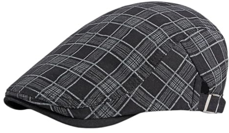 Rayson Berretto Piatto Baschi da Uomo Scozzesi Newsboy Coppola Cotone Regolabile Irlandese Cappelli di Edera Flat cap(Nero)