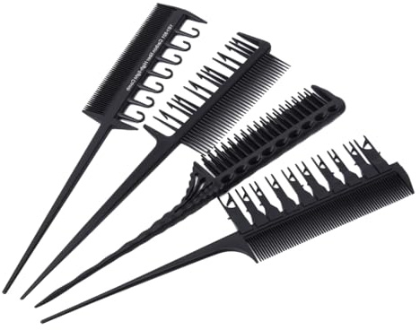 BESTYASH 4 Pezzi Pettini per Tintura Chioma in Fibra di Carbonio Set Neri Anti-statici Separazione Facile per Styling Professionale e Colorazione Chioma