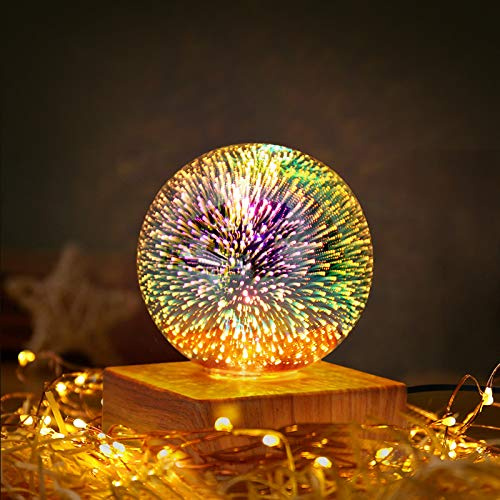 HULUBO Bombilla 3D, luz nocturna, lámpara de proyector USB, bola de cristal mágica, luz nocturna con base de madera, lámpara decorativa para el hogar, oficina, dormitorio, sala de estar (estilo 1)