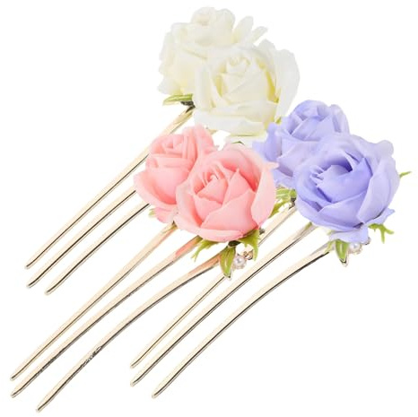 VICASKY 3 pezzi Forcine Capelli Vintage Peonia Fermagli Forcella Denti Accessori Leggeri per Acconciature Updo Chignon Elegante per Donne in Beige Rosa