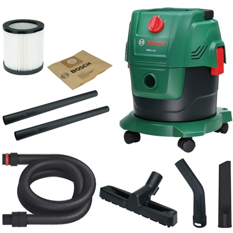 Bosch Corded Vacuum Cleaner PAS15-200 (Extension Pipes (Plastic), Suction Hose 2.2 m, Handle/Elbow Pipe, Floor and Crevice nozzles, Paper Bag (FSC), Cartridge Filter)