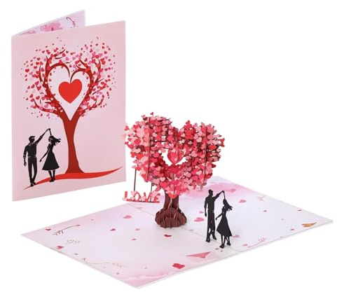Pop-Up-jubileumskort, 7x5 tu-ms 3D Love Tree Hearts-bröllopskort med kuvert och sedlar, present till bröllop, jubileum, alla hjärtans dag, mors dag