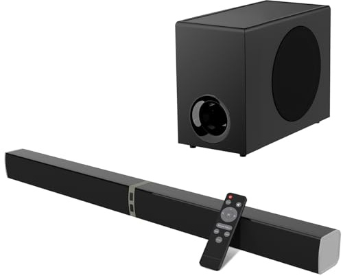 MZEIBO Sound Bar with Subwoofer, 120W Soundbar for Smart TV Bluetooth 5.0 Home Theater, Deep Bass Audio System with BT/ARC/Optical/AUX Connection for TV PC (31 Inch)