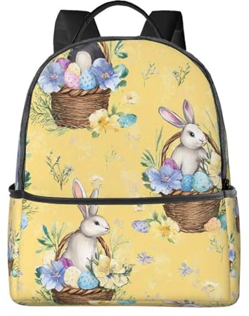 Sac à dos avec panier d'œufs de Pâques pour femme et homme - Sac d'école décontracté pour l'école, le voyage, le travail