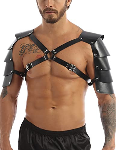 YEAHDOR Maillots de Corps Homme Harnais de Poitrine avec Epaule Armures Haut Faux Cuir Sado Maso Ceinture Réglable Harnais Bandage Top Sport Fitness Noir Taille unique