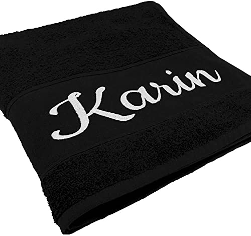 Deitert Handtuch mit Namen oder Wunschtext Bestickt, personalisiertes Duschtuch, individuelles Badetuch, 100% Baumwolle, 180 x 100 cm schwarz