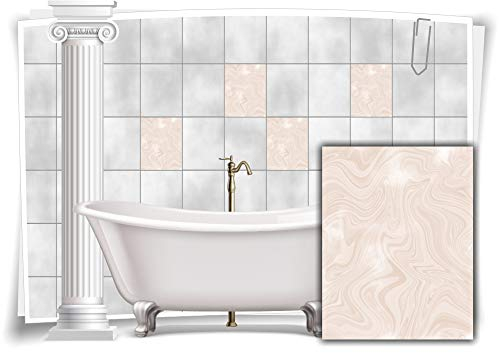 Medianlux Fliesen-Aufkleber Folie Marmor Öl Ölfarben Abstrakt Bad Beige Creme Grau WC Deko Küche, 12 Stück, 15x20cm m23m18h-137073