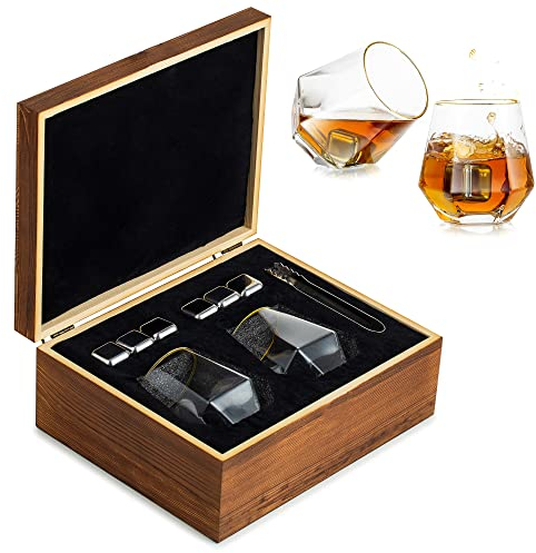 Juego De Regalo De Cristal Y Piedras De Whisky, Vaso De Whisky Personalizado con Caja, Regalos De Ron para Hombres, Vaso De Roca para Vino, Vodka, Ginebra, Aniversario De Bodas, Cumpleaños Regalos