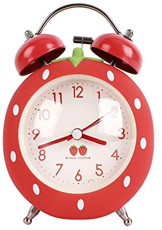 LA HUATE Sveglia per studenti e anziani con doppia campana sveglia da comodino silenziosa senza ticchettio da scrivania orologi da viaggio con luce notturna (rosso (ovale fragola))