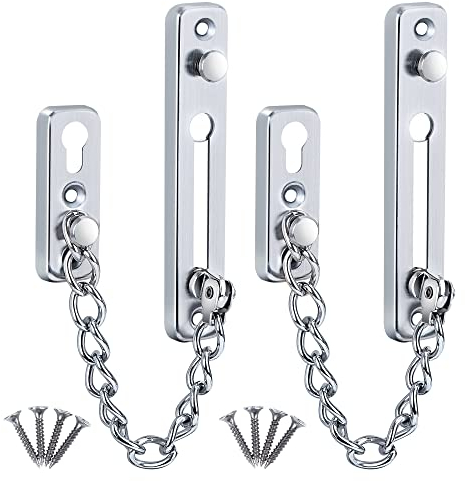 Türkette Sicherheitsschloss Innentür Diebstahlschutz Türschloss Edelstahl Türschlosskette Tür Sicherheitskette mit Schrauben für Hotel Familie Wohnung Innentüren Fenster 2 Stück (Silber)