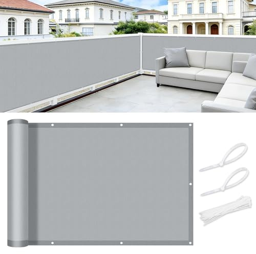 COOL AREA Balkon Sichtschutz 100x300cm Wetterfest Balkonverkleidung Balkonabdeckung sichtschutz Blickdichte Windschutz und UV-Schutz Schutz mit Kabelbinder,Grau