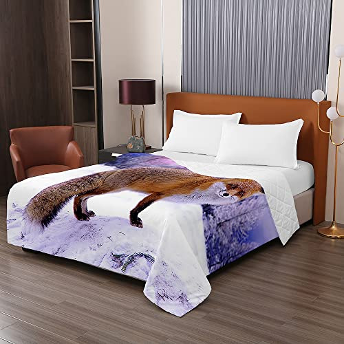 Odot Colcha Bouti de Verano, 3D Zorro Estampado Suave Microfibra Multiusos Cubrecama Lavable Acolchada Edredón Manta para Cama de Infantil Individual Matrimonio (180x220cm,Nieve)