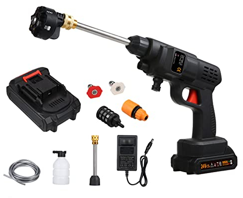 Shkalacar Akku Hochdruckreiniger 60 Bar, 300W Hochdruckreiniget Mit Rotationsdüse, 2 Wassereinlassmethoden, 20000 U/min, Wiederaufladbarer Akku Elektrischer Zum Waschen Von Autos, Gießen Von Blumen
