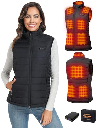 Topdot Women's Heated Gilet,Heated Vest with 16000mAh 7.4V Power Bank, 10 Heating Zones Electric Heating Vest with 3 Temperature Levels for Women Cycling, Camping & Outdoor Work,XL