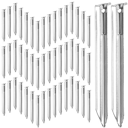 Relaxdays Set da 50 Picchetti per Tende, Pioli in Acciaio Profilo a V, 18x2x1,5 cm Ancoraggio a Terra Gazebo, Argento, 18 x 2 x 1,5 cm
