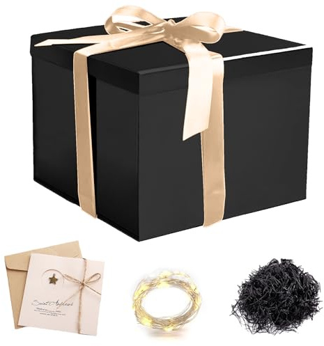 Regalo de Reutilizable Creative Box,Cajas Decorativa de Embalaje de Regalo,Caja de Regalos Premium+Luz Led+Sobres+Rafia,para Embalaje de Regalos de Bodas Y Cumpleaños,23x23x18cm.