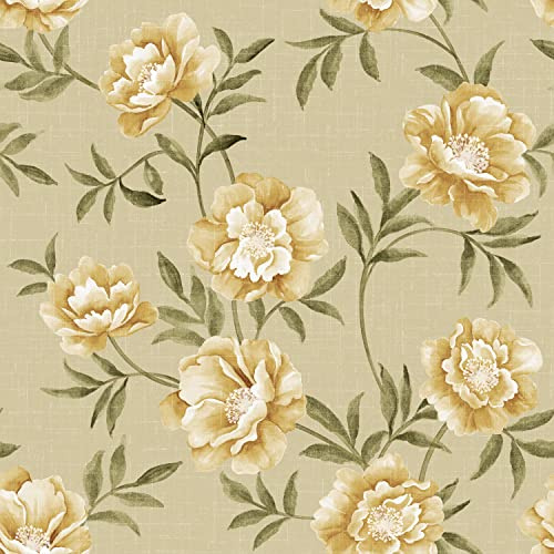 ReWallpaper 44,5CM × 7M, Carta da Parati Adesiva Muro Floreale Retrò, Carta da Parati Soggiorno Elegante, Carta da Parati Gialla e Verde, Carta da Parati Floreale Vintag Impermeabile