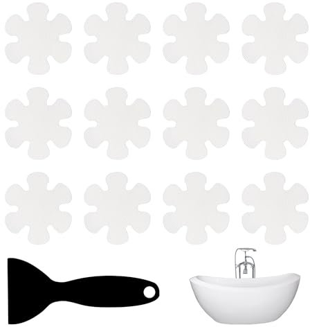 MEKEET 25PCS Anti Slip Bath Stickers White Shower Non Slip Stickers for Flower Shape Transparent Non-Slip Bathtub Stickers Anti Skid Tape Safety Mat with Scraper Suitable for Floor Stairs Bath