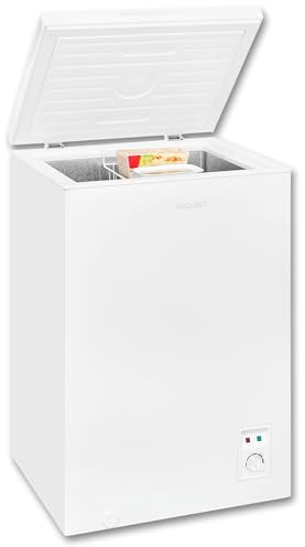 Exquisit Gefriertruhe, Kombigerät, 2-in-1, 99 Liter, Tiefkühltruhe, Kühlen, 4-Sterne-Gefrieren, Gefriertruhe klein, Toplader, Gefrierkorb, GT100-050E (Weiß)