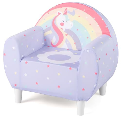 GOPLUS Sofá Infantil de Unicornio, Sillón Cómodo con Tejido Transpirable y Espuma de Alta Densidad, Silla de Lectura Acolchonada para Niños y Niñas de 3+ Años, Capacidad de Carga de 50 kg (Violeta)