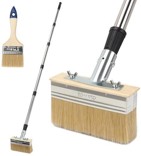 Set di 2 distaccatori per superfici, 150 cm, con asta telescopica, 21 cm, pennello da pittore, colore da parete, pennello piatto per vernice da parete, pennello piatto per vernice per pavimenti