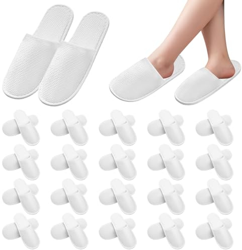 20 pares de zapatillas blancas para invitados de hotel, zapatillas de rizo, zapatillas de spa, pantuflas para invitados, hoteles, zapatos de invitados, talla universal para viajes, salón, casa