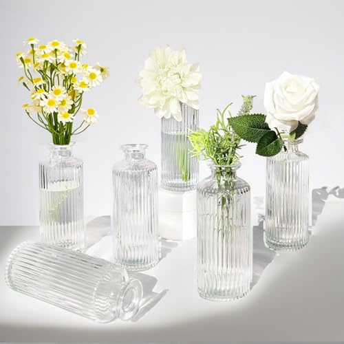 Wintfarm Lot de 6 petits vases pour décoration de table - 13 cm - En verre - Pour décoration de table de mariage, fête, rose, tulipe, mariage, anniversaire - Petit vase pour décoration de table