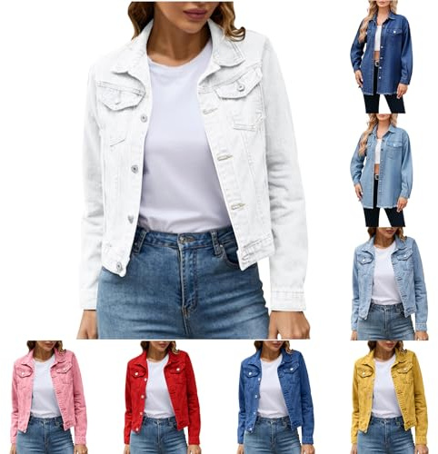 Cocila Giacca Jeans Donna, Giacca da Donna Alla Moda in Denim Taglio Leggero Elasticizzata con Tasche, Giubbino di Jeans Oversize Maniche Lunghe Giubbotto Primavera Autunno