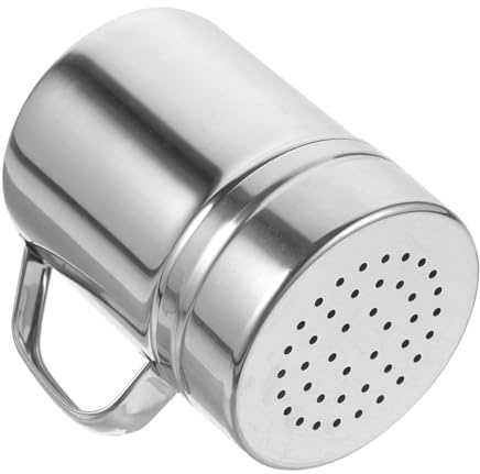 IWOWHERO Espolvoreador De Azúcar Glas y Bote De Condimentos con Asa, Acero Inoxidable, Agitador De Malla Fina, Tamaño Mediano 6.8x9.5 Cm, para Cocina Doméstica, Dispensador Reutilizable De Polvo