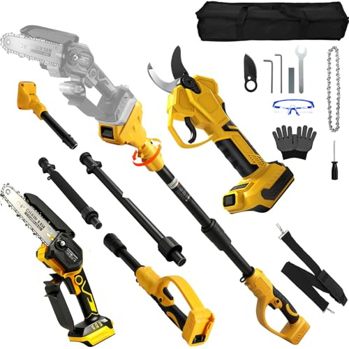 panthem Élagueuse sans fil 4 en 1 - 15,2 cm - Mini tronçonneuse - Compatible avec Dewalt 20 V 18 V - 45 mm - Sécateur - Sécateur à main - Scie à élaguer télescopique (sans batterie)