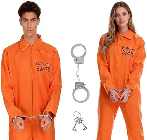 Ayucanpeng Disfraz de Prisionero,Disfraz Unisex de Prisionero Naranja,con esposas,para Halloween Carnaval Fiesta de Disfraces Cosplay,Disfraz Unisex (L)