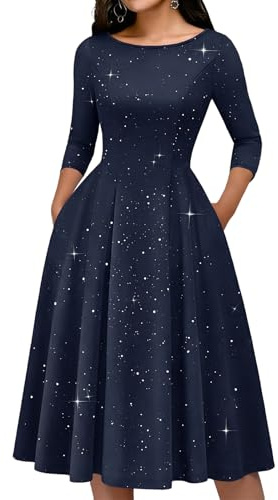 Bridesmay Women's Sequin 3/4 Long Sleeve Cocktail Dresses with Pockets Plus Size, Navy Blue A-line Plus Size Wedding Guest Church Dress Navy XXL