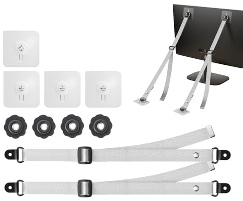 Cinghie di sicurezza per TV – 2 pezzi di fissaggio regolabili per mobili, cinghie anti-punta senza trapano per supporto TV, accessorio di sicurezza con facile installazione, attrezzatura a prova di