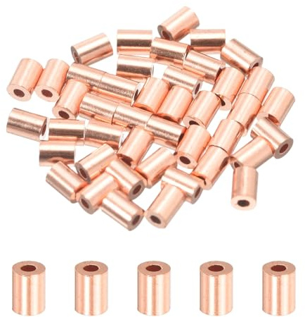 PATIKIL 0,8 mm (1/32 tum) vajer stopphylsa, 40 st koppar krympöglor hylsa ovala krymprörskontakter för vajer kabel skoning rigg tackel