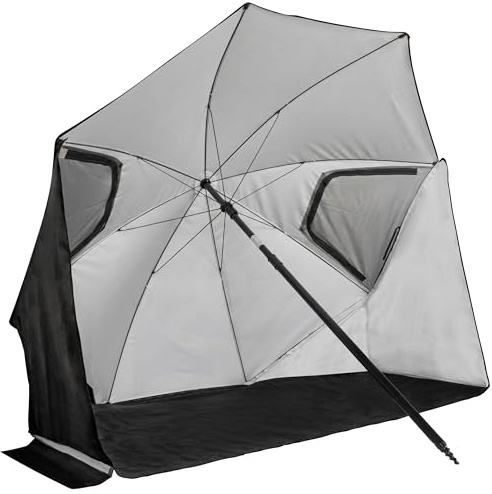 VirtuFit Parasol de plage de qualité supérieure - 200 cm - Noir - Parasol avec protection contre le vent et fonction tente de plage - Protection solaire UV50+ pour plage, camping et jardin