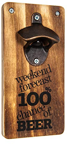 FiNeWaY Retro Wooden Beer Bottle Opener Wall Mounted with Bronze Effect Metal - Ideal for Father's Day, Husband Mens Xmas Gift (Slogan 1)