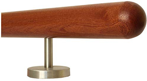 TIBU Mahagoni Geländer Handlauf Treppe Holz Griff 30-500 cm gerade Edelstahl Halter, Länge 60 cm mit 2 gerade Halter - Enden Halbkugel gefräst