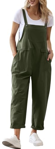 YESNO Women's Dungarees Loose Casual Plus Size Lightweight Sleeveless Overall Long Jumpsuit Playsuit Trousers Pants Dungarees (L PV9UK Ash Green)