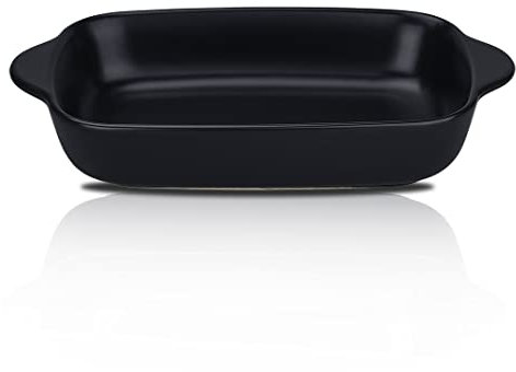 CHILDIKE Matte Ceramic Small Baking Dish, Rectangular Bakeware with Double Handle, Roasting Lasagna Pan, 19 x 13 cm, Black