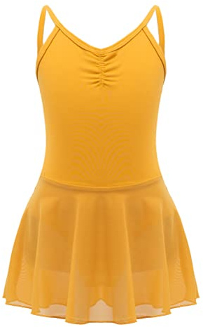 YOOJIA Vestido Maillot de Ballet para Niña Gimnasia Leotardo Algodón Body Clásico Tutú Ropa de Ballet sin Mangas Faldas de Gasa Danza Entrenamiento Amarillo 7-8 años