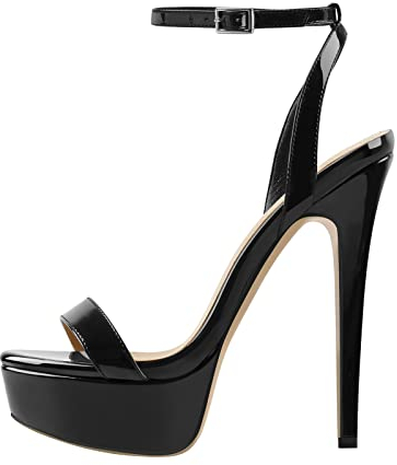 Only maker Damen Plateau Sandaletten Glitzer Metallic Sandalen Pumps Riemchensandalen High Heels Stiletto Lackoptik Schwarz 45 EU