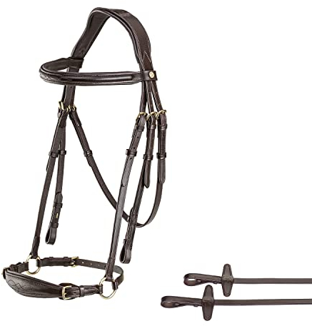 SUNRIDE Hannoveranische Trense für Pferde (Hannover) - mit Zügeln - weiches Echtleder - extra Polsterung - anatomisch, verstellbar - handgefertigt - rostfrei - braun (Full)